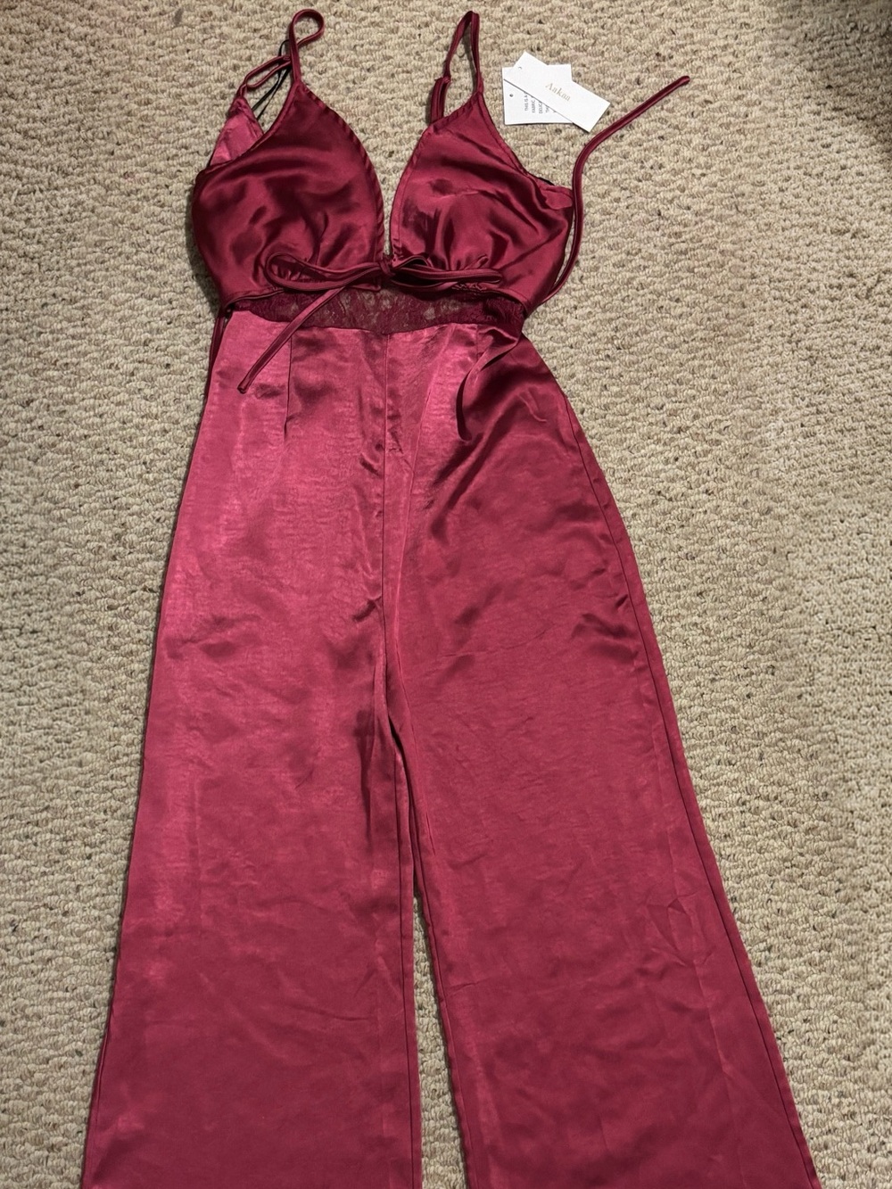 NWT Aakaa Berry Satin Jumpsuit